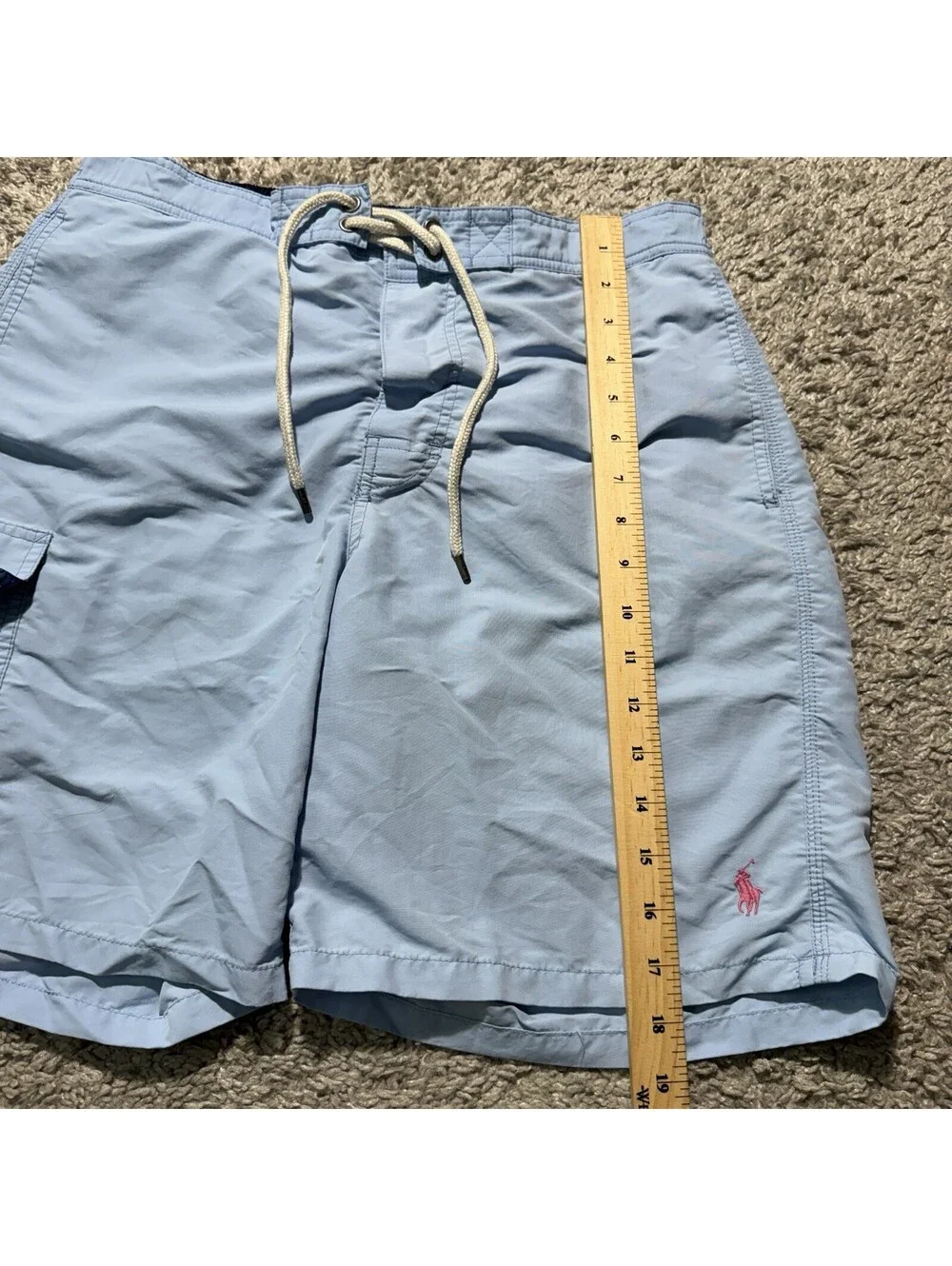 Polo Ralph Lauren Blue Cargo Pocket Nylon Mesh Lined Swim Trunks Mens Medium